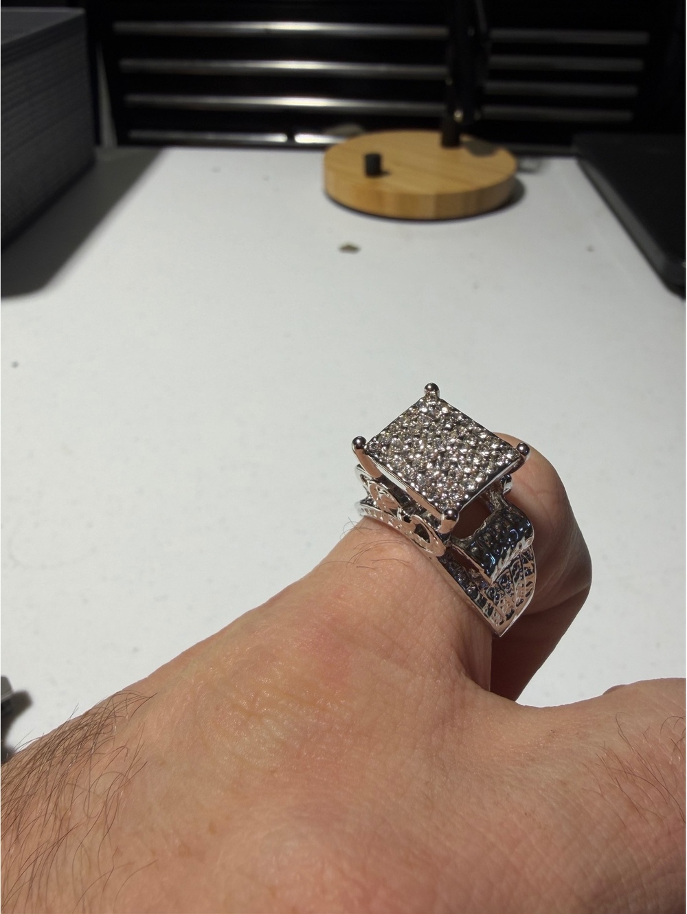 Silver Tone Square Cluster Statement Ring